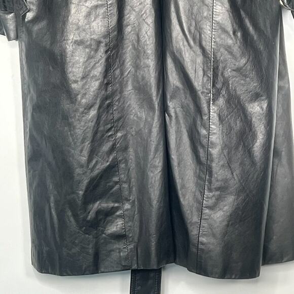 Vintage 90s Saxony Black Leather Oversized Belted Mid Trench Coat Jacket Women - Picture 11 of 16